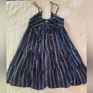 Angie Boho Navy and Maroon Striped Mini Dress Small